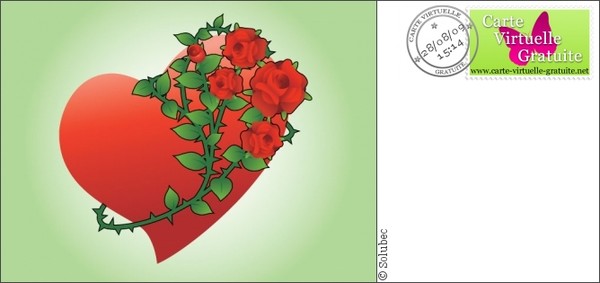 CARTE VIRTUELLE. Coeur rouge et rose rouge