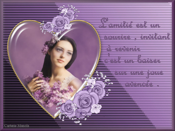 jolie carte de coeur et femme avec message d'Amitié