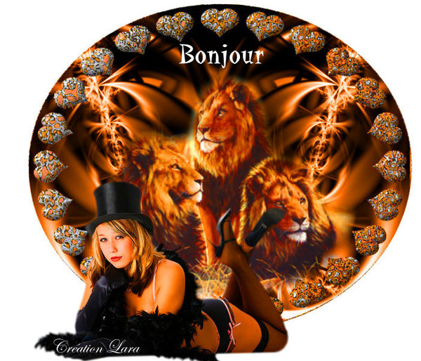 BONJOUR .belle image avec femme lions et coeurs