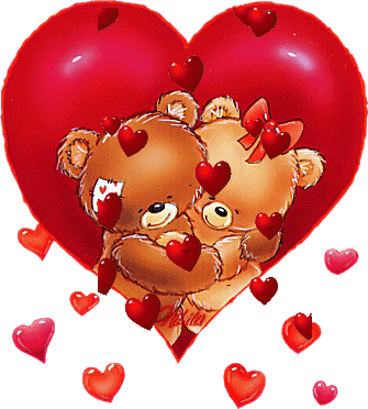 ours dans un joli coeur avec pluie de coeur