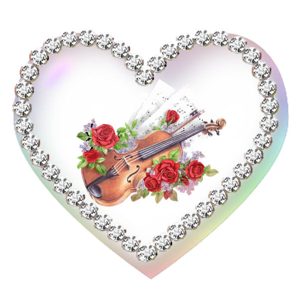 Superbe coeur avec violon et fleurs