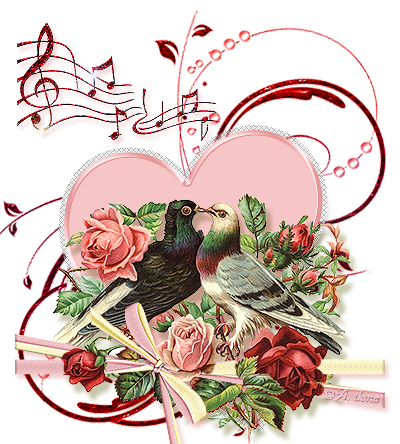 Magnifique coeur avec oiseaux et fleurs