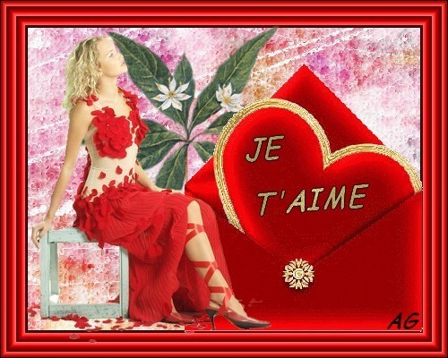 jolie femme avec coeur je t'aime dans un cadre