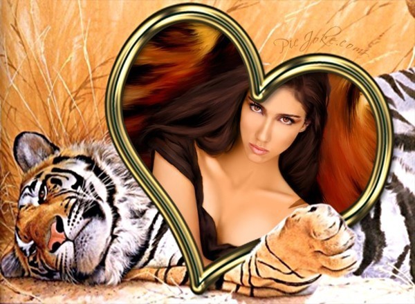 Femme dans coeur et un superbe tigre