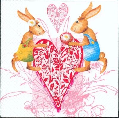 Serviette papier motif lapins de Paques coeur