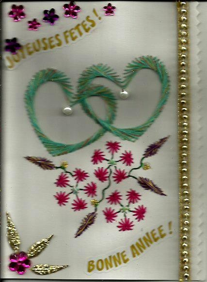 BRODERIE .Une carte avec coeur de bonne année