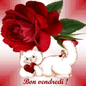 Bon Vendredi avec rose chat avec coeur