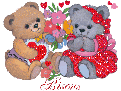 BISOUS. Adorables oursons avec un coeur et des fleurs