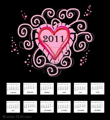 CALENDRIER année 2011 avec coeur