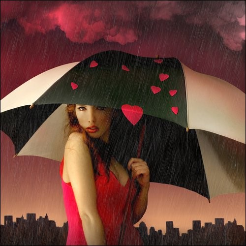 Femme avec parapluie et coeur