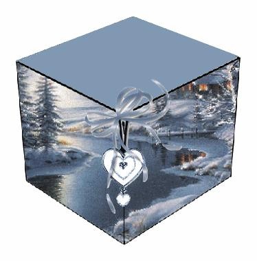 Coeur et paysage de neige dans un cube