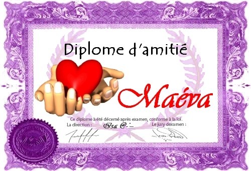 beau Diplome d'Amitié qui m'est offert par mon amie ISA