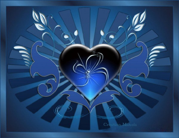jolie carte avec coeur bleu créer par MANOLA