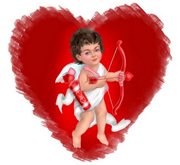 Enfant cupidon dans un joli coeur