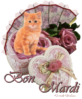 BON MARDI. joli chat animé dans un coeur
