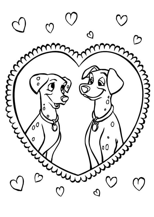 COLORIAGE Chiens Coeur et dalmatiens  coloriage chien