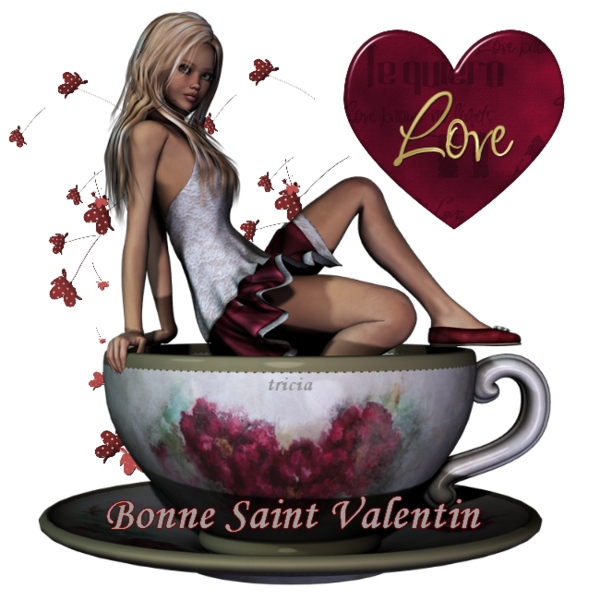 Saint Valentin. belle femme dans tasse géante