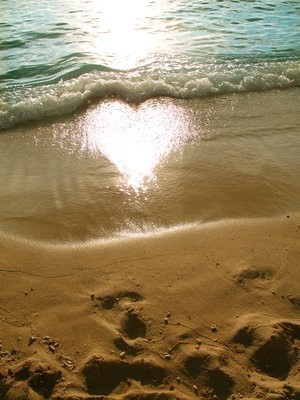 belle image d'un coeur refleté sur le sable