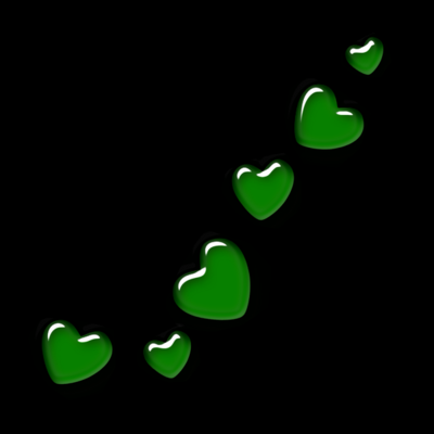 petits coeurs verts sur fond noir