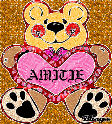 AMITIE. image blingee avec ours et coeur
