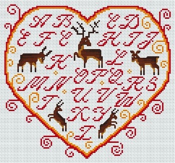 BRODERIE. joli coeur avec Cerf et biches