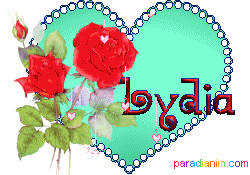 Prenom LYDIA (2) dans un coeur avec rose rouge