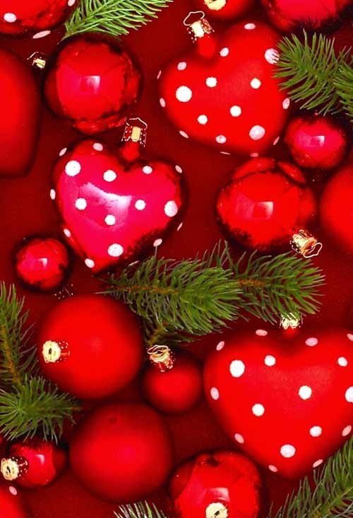 boules de noel rouge coeur pois blanc