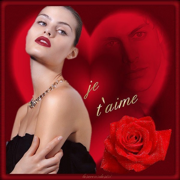 Je t'aime dans coeur avec femme et rose rouge