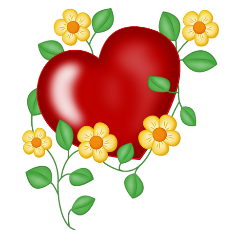 coeur rouge entouré de jolies fleurs
