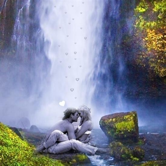 belle image d'un couple sous une cascade de coeurs