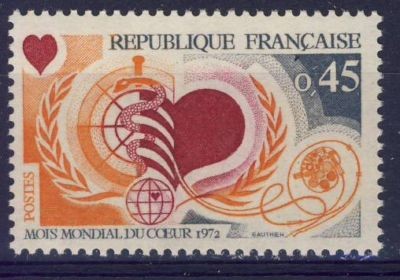 Timbre Coeur. Mois mondial du Coeur en 1972