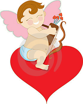 CUPIDON SE REPOSANT SUR UN COEUR 