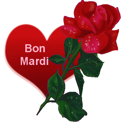 BON MARDI. coeur et rose rouge