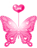GIF. Coeur LOVE et papillon rose